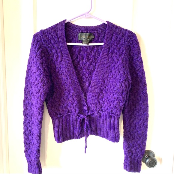Vintage RAFIQUE 100% Wool V-Neck Woven Cardigan Sweater—SZ. Small - Picture 9 of 15